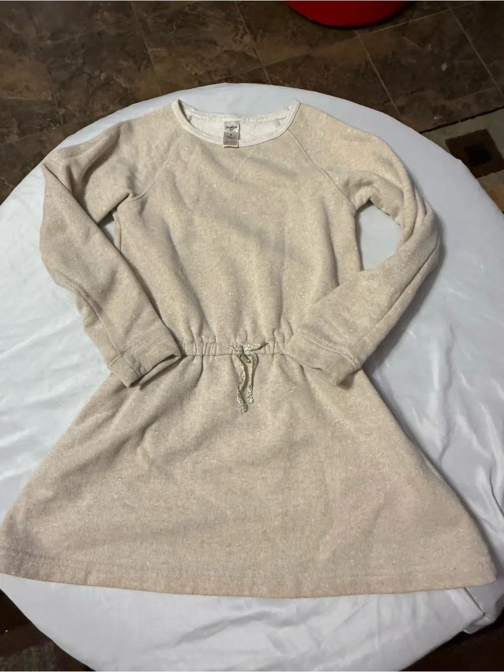 Oshkosh Cream Sparkle Drawstring Waist Sweatshirt Dress -8